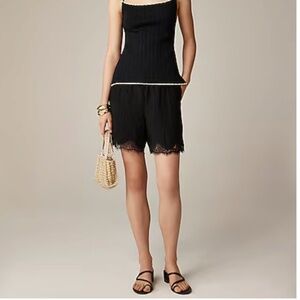 NWT- J.Crew 5" Stratus lace-trim short in textured satin in Black - Size XSMALL